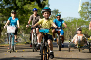 Children riding their bikes together 