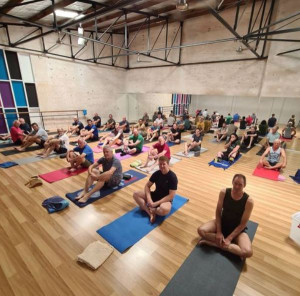 Men doing yoga 